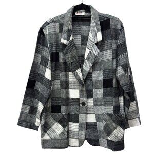 Vintage Sarah Morgan Patchwork Plaid Blazer,‎ Size Large, Black & White, Pockets